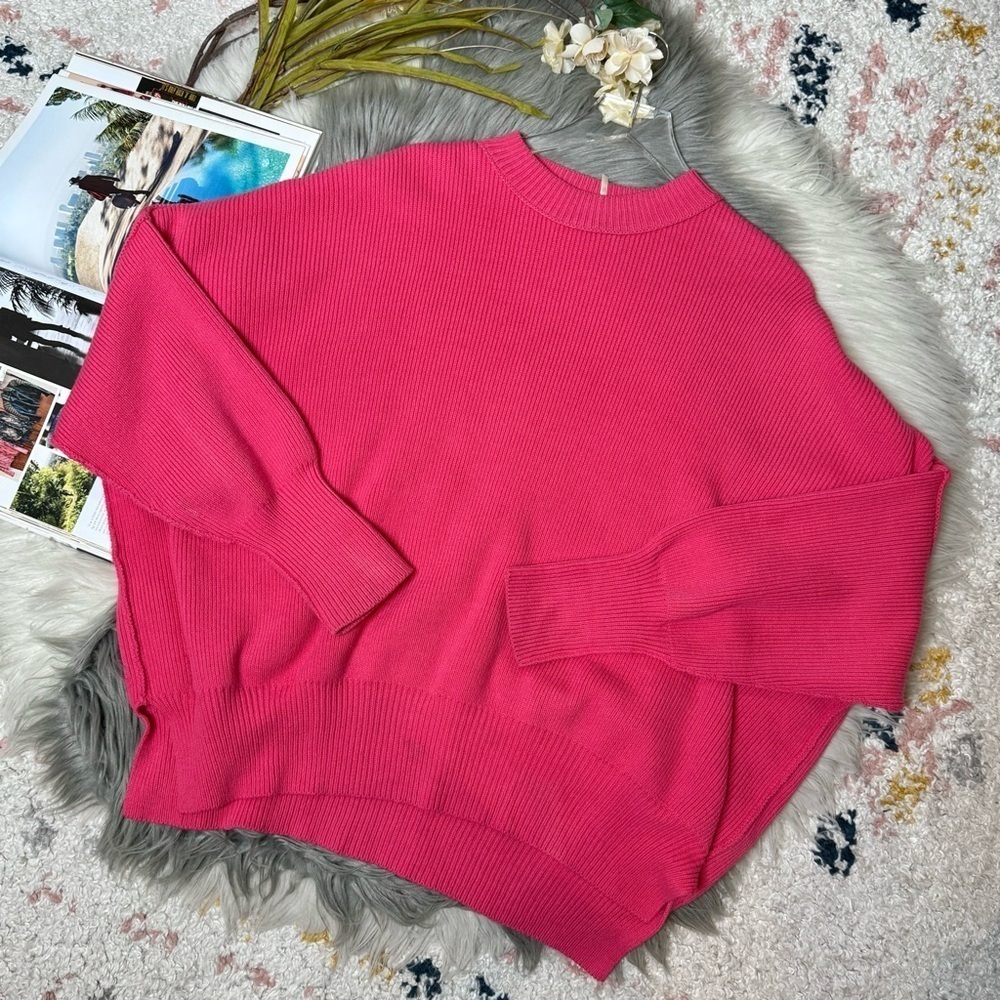 Free People Easy Street Hot Pink Oversized Sweater XS Boho Slouchy Tunic - Picture 14 of 15